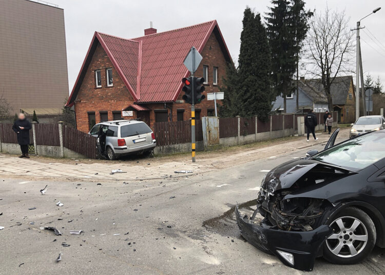 Automobiliai trenkėsi į atitvarus, medžius, tvorą