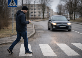 Įnikimas į telefoną – opi eismo dalyvių problema